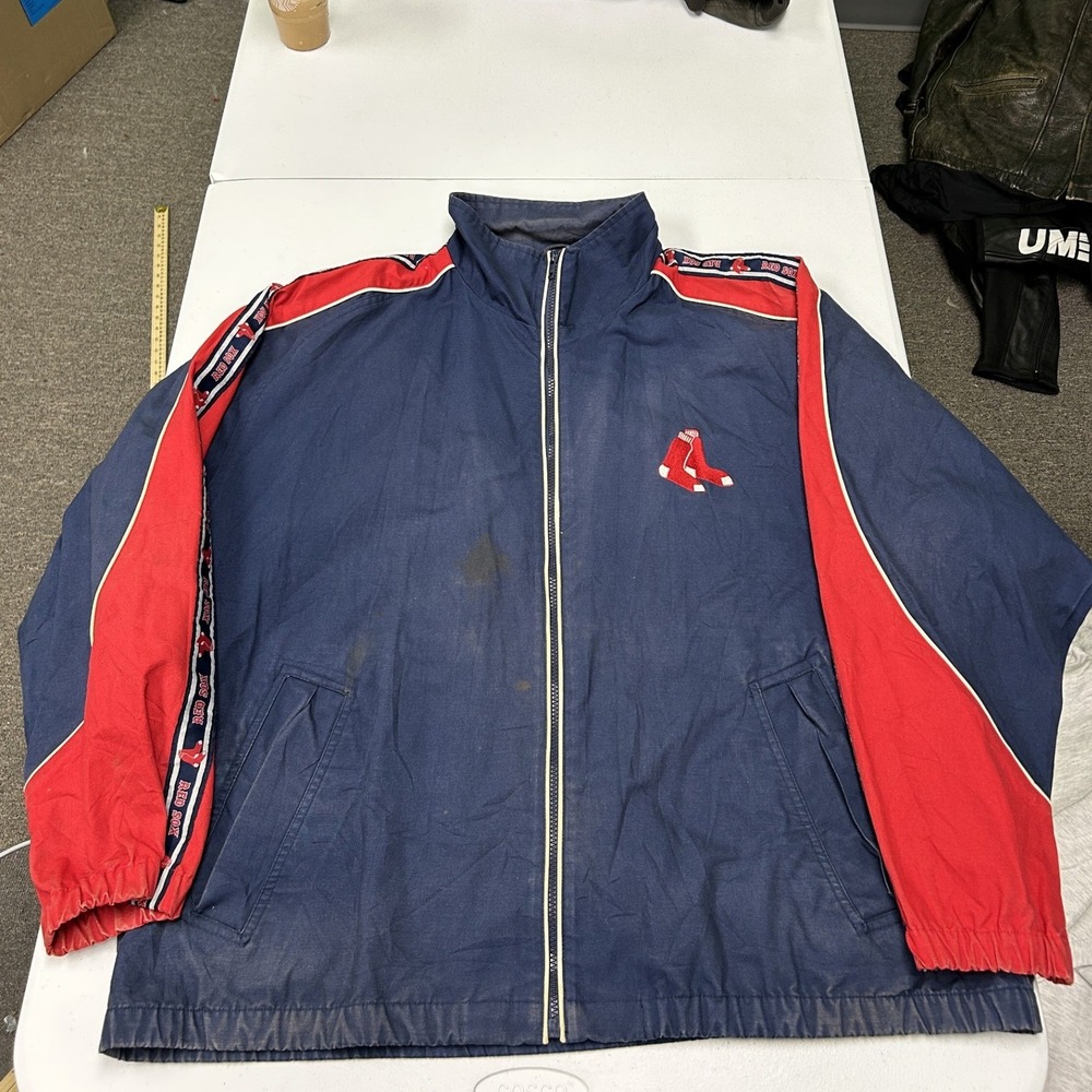 Boston Red Sox Windbreaker Jacket Mens XL Navy Blue Red Vintage Full Zip D1
